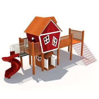 Bộ  cầu trượt xích đu liên hoàn gỗ 02